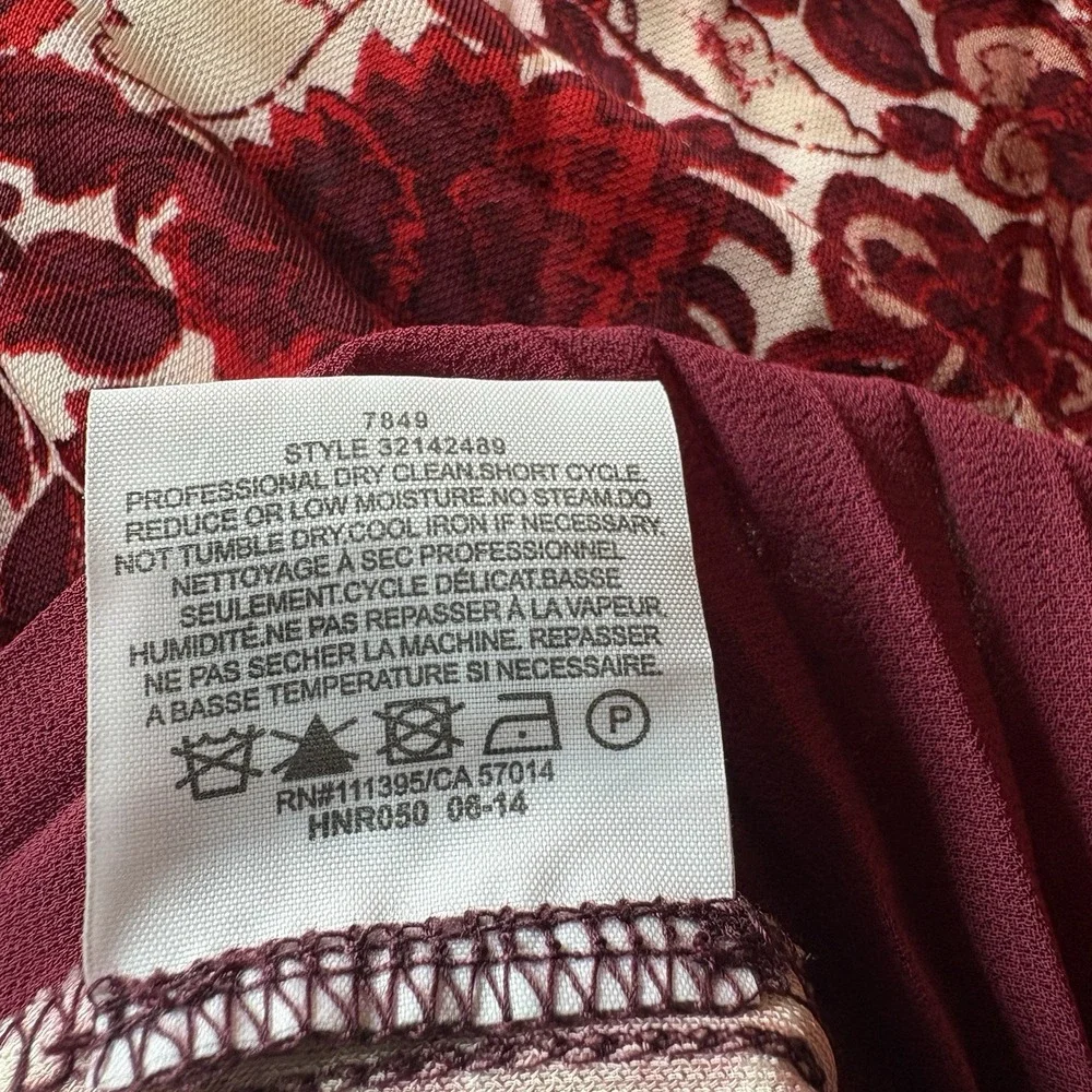 Tory Burch Ria Red Butterfly Floral Dress S Sheath Pleated Side Slit Long Sleeve